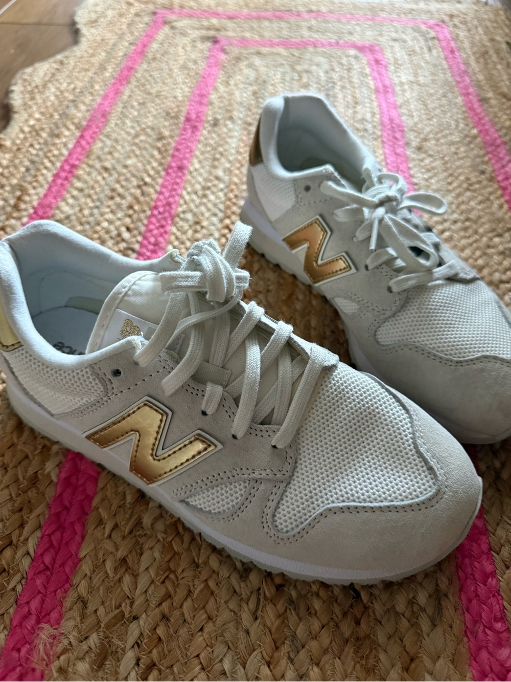 New Balance White Sneakers with Gold 'N' Accent